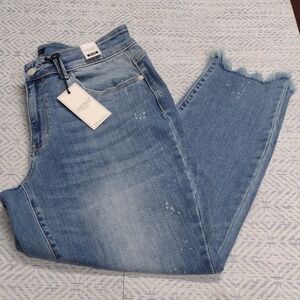New Judy Blue Distressed Straight Leg Jeans in Light Blue